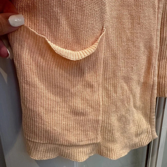 Coldwater Creek Coral Peach 100% Silk Knit Ribbed Sweater Cardigan Size Large L - Picture 6 of 9